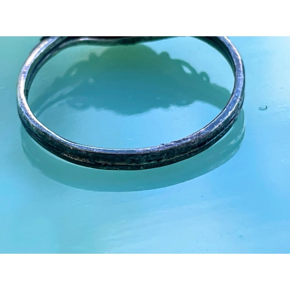 Vintage Southwest Blue Turquoise Ring With Flowers Sz 7 3/4 - Picture 10 of 10